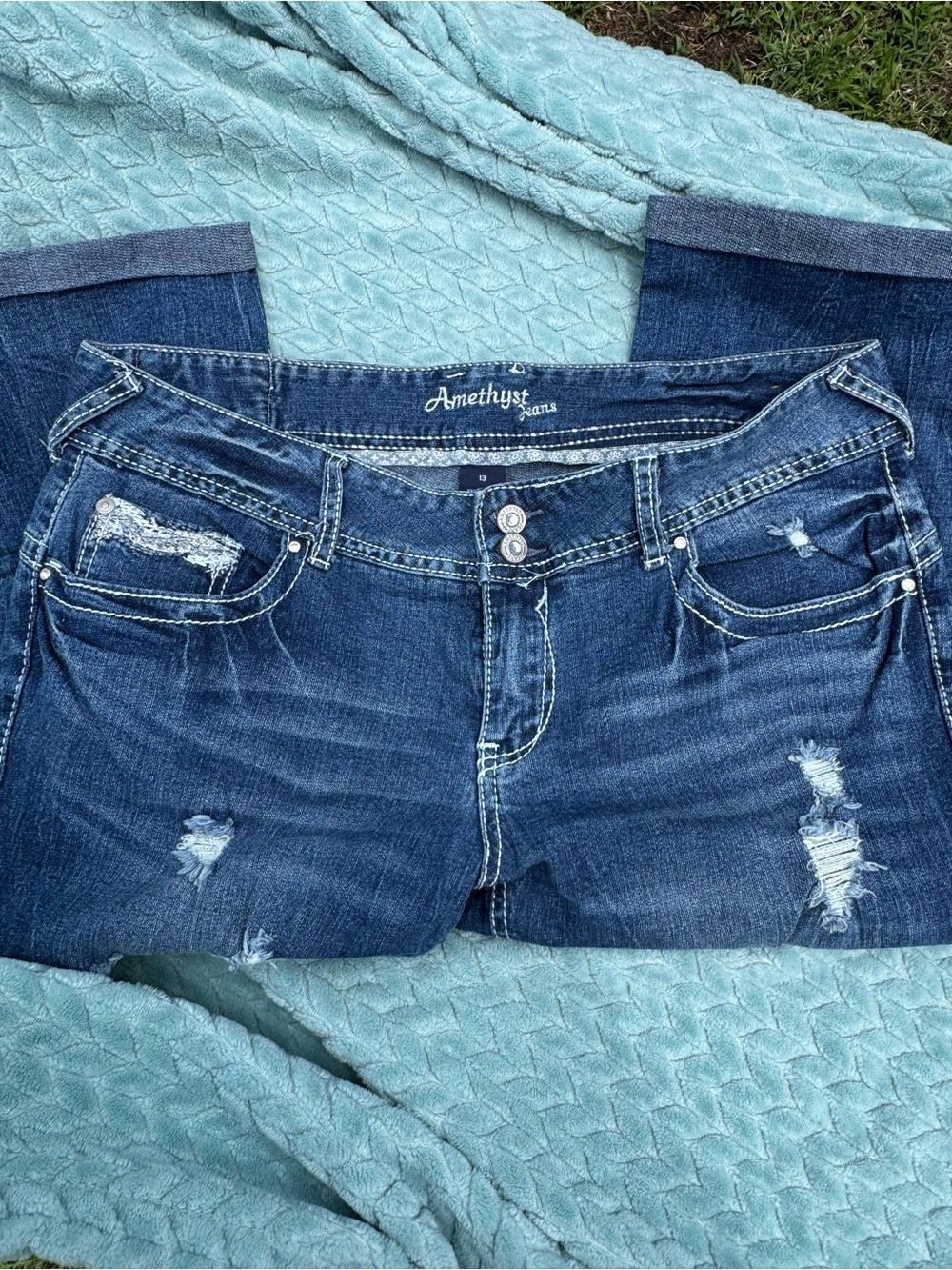 Amethyst Jeans Women's Distressed Dark Indigo Boot Cut Jeans